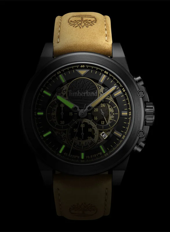 Timberland Men's Fast Strike Men's Watch 46mm Analog Black Dial Tan Leather Strap