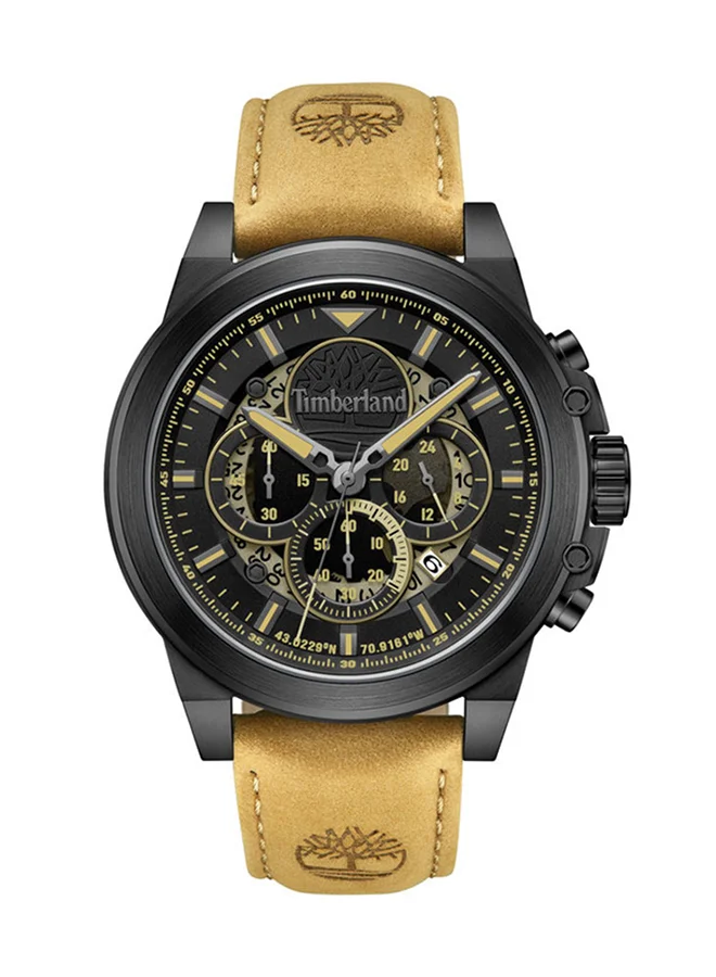تمبرلاند Fast Strike Men's Watch 46mm Analog Black Dial Tan Leather Strap