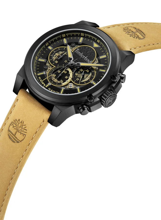 تمبرلاند Fast Strike Men's Watch 46mm Analog Black Dial Tan Leather Strap