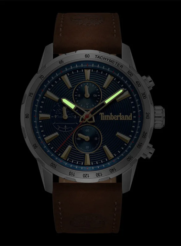 Timberland Men's Kennebunk Men's Watch 46mm Analog Blue Dial Brown Leather Strap