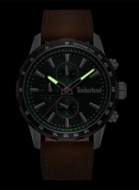 Timberland Men's Timberland Kennebunk Multifunction - Mens Watch - Steel Case, Green Dial, Brown Leather Strap  - Image 5