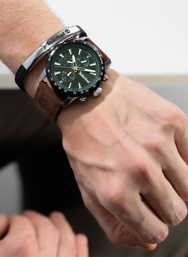 Timberland Men's Timberland Kennebunk Multifunction - Mens Watch - Steel Case, Green Dial, Brown Leather Strap  - Image 4