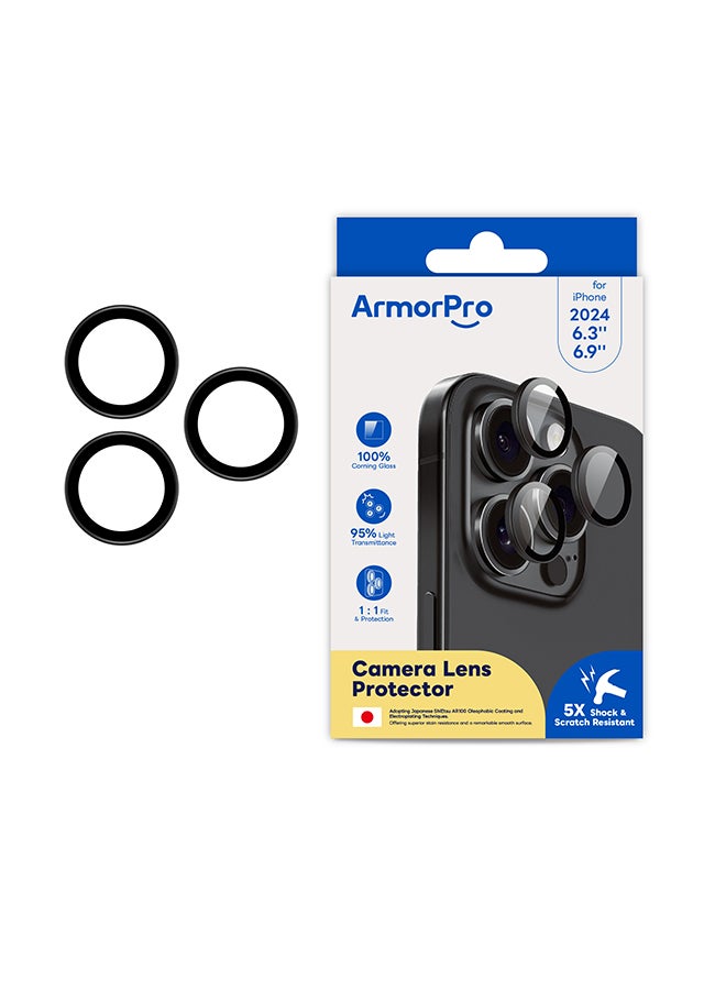 ArmorPro Camera Lens Protector Black For iPhone 16 Pro & 16 Pro Max (iPhone 2024 6.3" 6.9") Black - Image 3