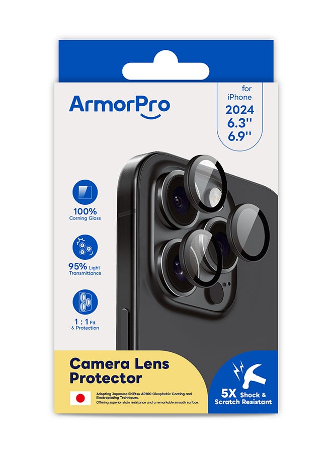 ArmorPro Camera Lens Protector Black For iPhone 16 Pro & 16 Pro Max (iPhone 2024 6.3" 6.9") Black - Image 2