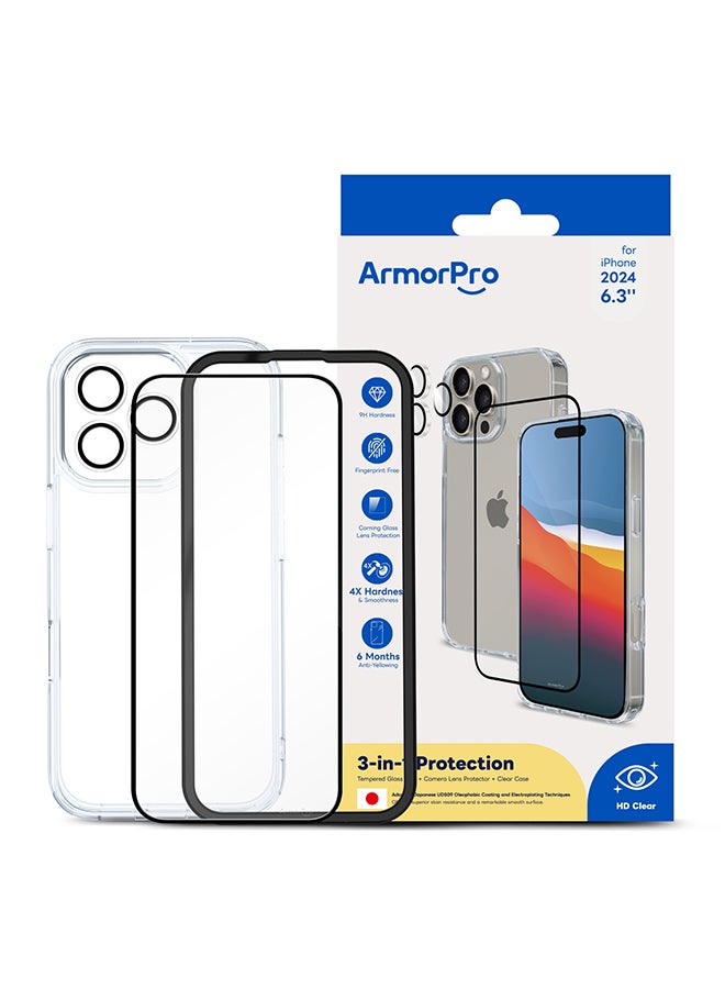 ArmorPro 3-in-1 Combo (HD Screen Protector & Camera Lens & Clear Case) HD For iPhone 16 Pro (iPhone 2024 6.3") Clear - Image 5