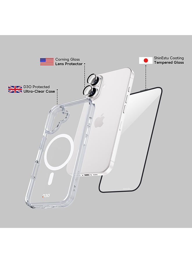 ArmorPro D3O 3-in-1 Combo for iPhone 16 (6.1" 2024) HD tempered glass screen protector camera lens protector and D3O shock absorbing clear MagSafe case for enhanced drop protection Clear - Image 4