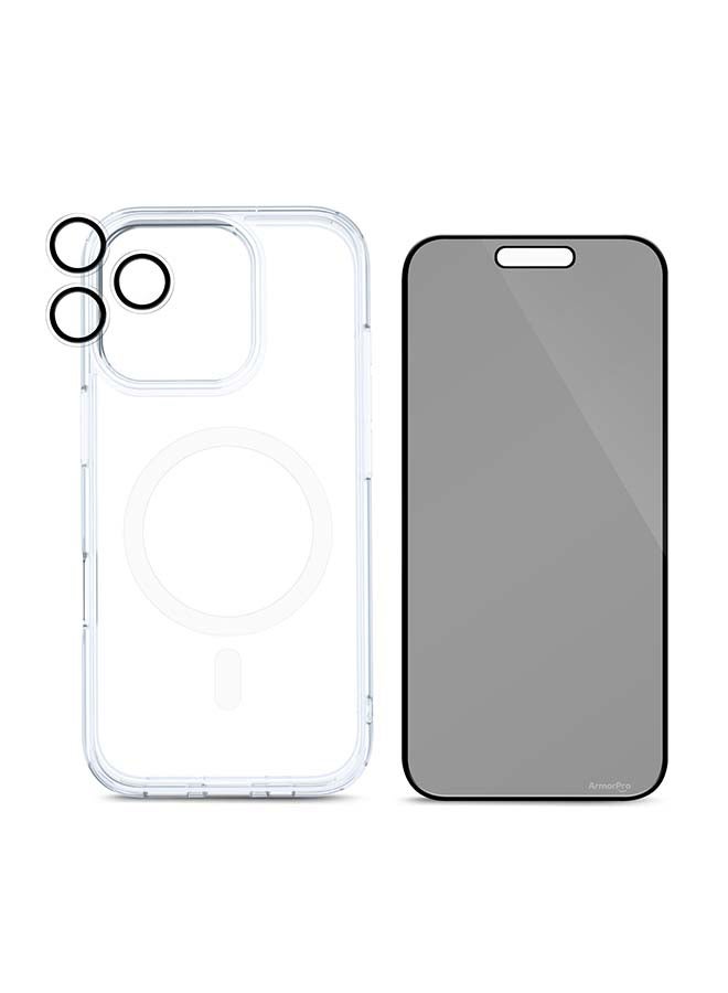 ArmorPro 3-in-1 Combo (Privacy Screen Protector & Camera Lens & Clear Case with Magsafe) For iPhone 16 Pro (iPhone 2024 6.3") Multicolor - Image 1