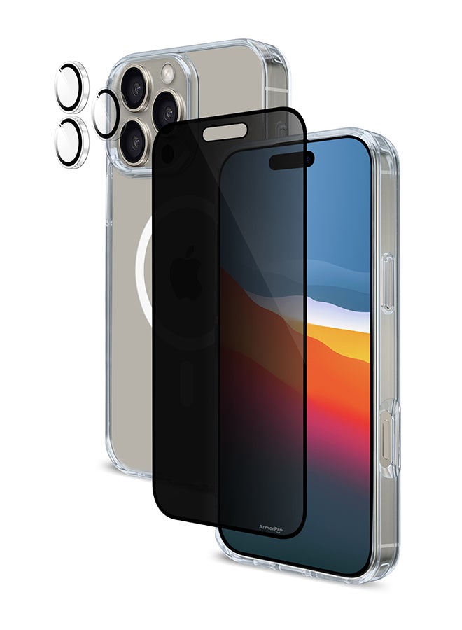 ArmorPro 3-in-1 Combo (Privacy Screen Protector & Camera Lens & Clear Case with Magsafe) For iPhone 16 Pro (iPhone 2024 6.3") Multicolor - Image 4