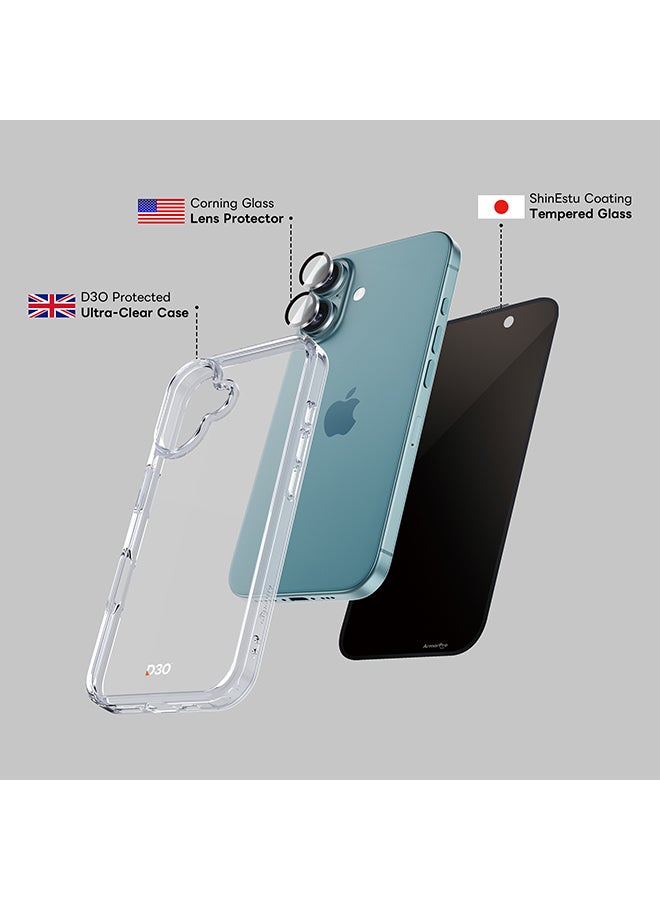 ArmorPro D3O 3-in-1 Combo (Privacy Screen Protector & Camera Lens & Clear Case) For iPhone 16 (iPhone 2024 6.1") Multicolor - Image 4