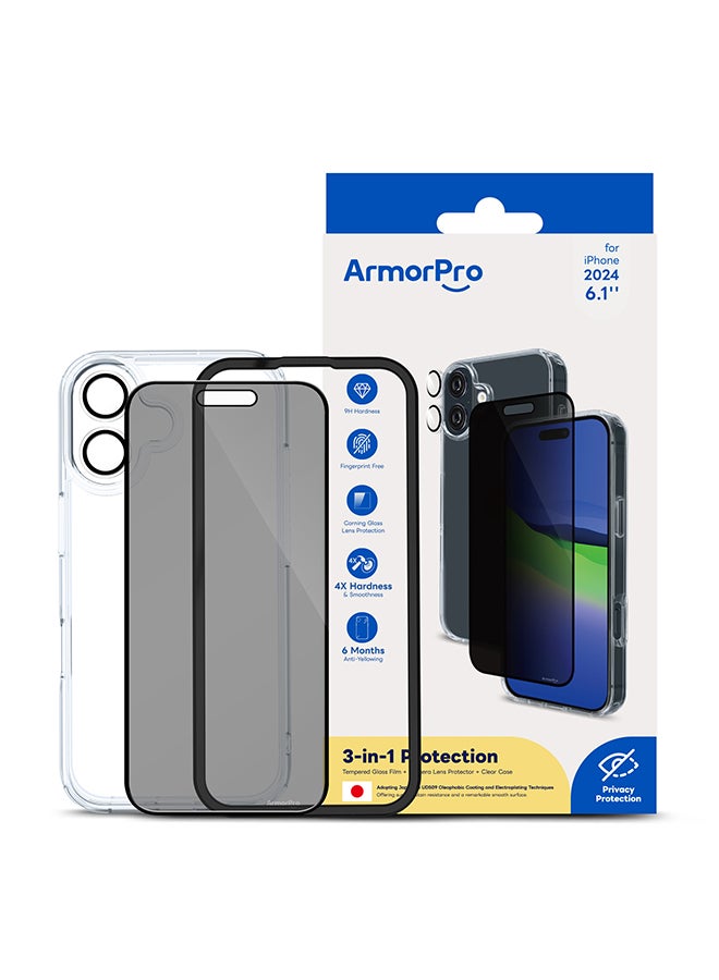 ارمور برو 3-in-1 Combo (Privacy Screen Protector & Camera Lens & Clear Case) For iPhone 16 (iPhone 2024 6.1") Multicolor - Image 5