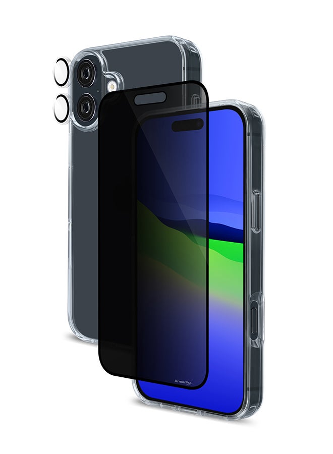 ارمور برو 3-in-1 Combo (Privacy Screen Protector & Camera Lens & Clear Case) For iPhone 16 (iPhone 2024 6.1") Multicolor - Image 4