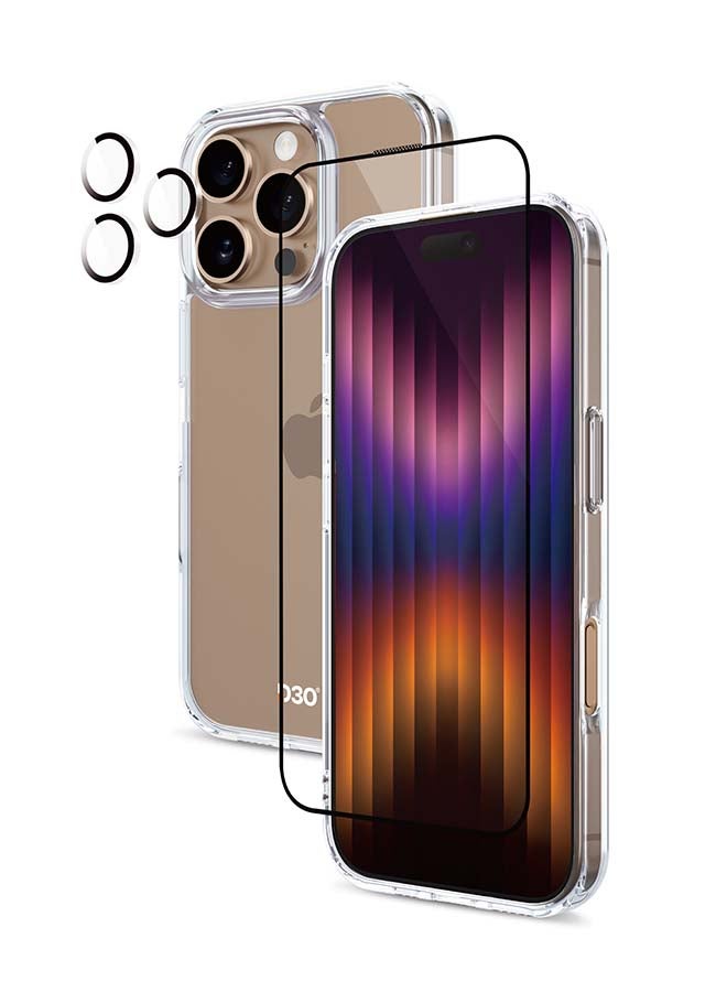 ArmorPro D3O 3-in-1 Combo for iPhone 16 Pro (6.3" 2024) HD screen protector camera lens guard and D3O reinforced clear case offering superior shock absorption and lasting clarity Clear - Image 1