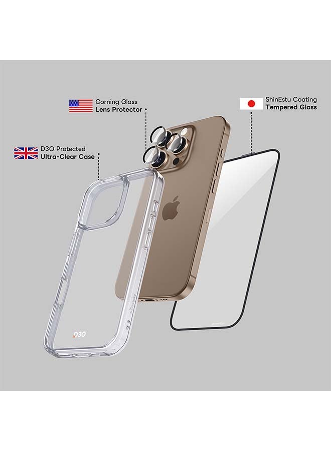 ArmorPro D3O 3-in-1 Combo for iPhone 16 Pro (6.3" 2024) HD screen protector camera lens guard and D3O reinforced clear case offering superior shock absorption and lasting clarity Clear - Image 4