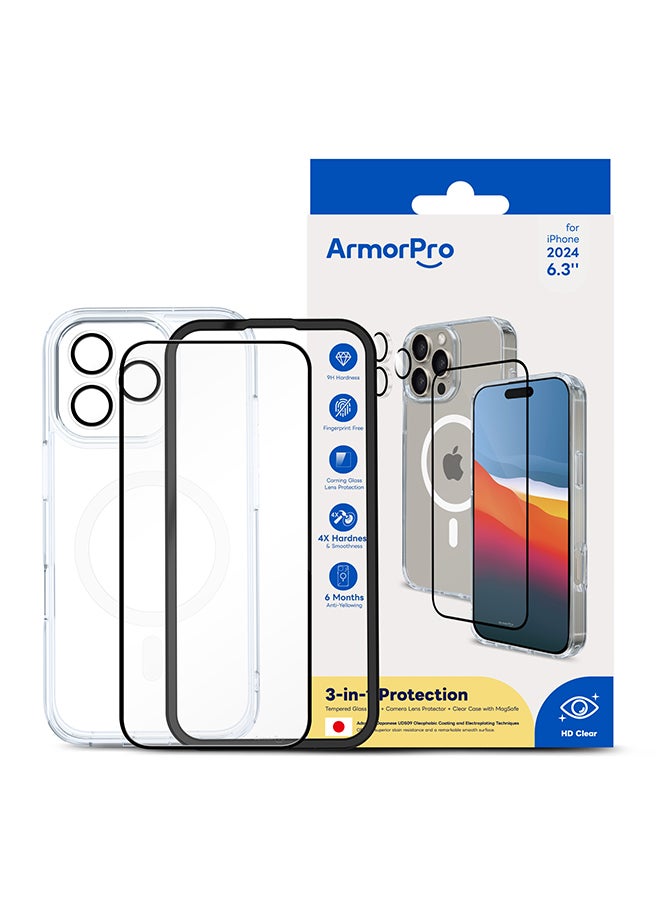 ArmorPro 3-in-1 Combo (HD Screen Protector & Camera Lens & Clear Case with Magsafe) HD For iPhone 16 Pro (iPhone 2024 6.3") Clear - Image 5