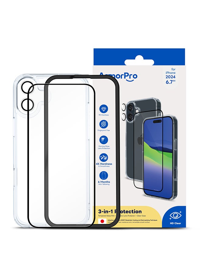 ArmorPro 3-in-1 Combo (HD Screen Protector & Camera Lens & Clear Case) HD For iPhone 16 Plus (iPhone 2024  6.7") Clear - Image 5
