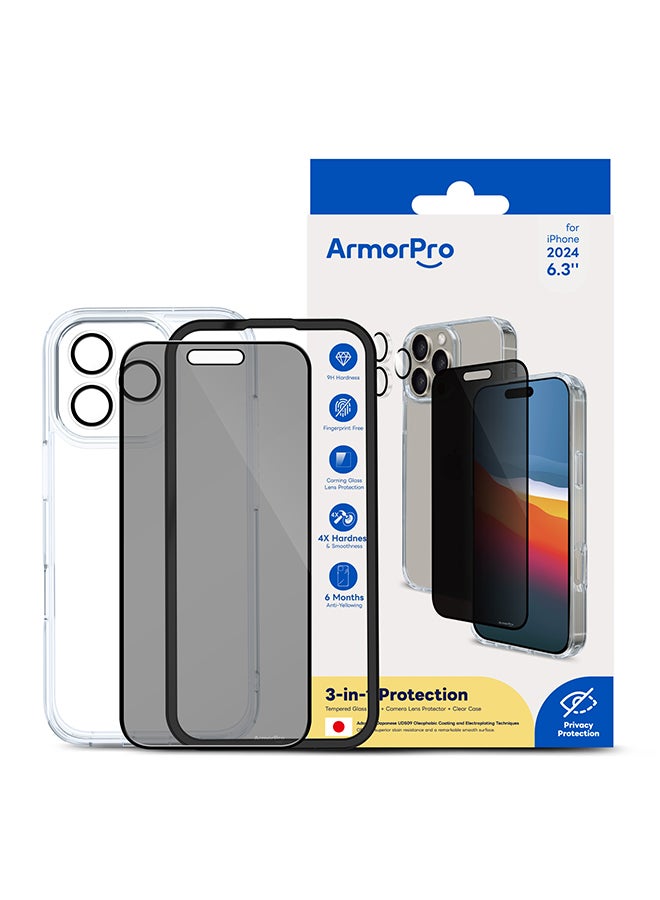 ارمور برو مجموعة 3 في 1 (واقي شاشة الخصوصية وعدسة الكاميرا والجراب الشفاف) لهاتف iPhone 16 Pro (iPhone 2024 6.3 بوصة) - Image 5