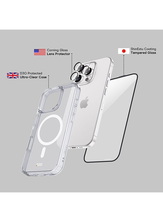 ArmorPro D3O 3-in-1 Combo (HD Screen Protector & Camera Lens & Clear Case with MagSafe) For iPhone 16 Pro (iPhone 2024 6.3") Clear - Image 4