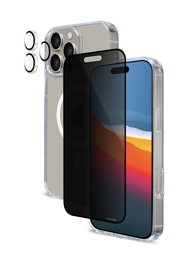 ArmorPro 3-in-1 Combo (Privacy Screen Protector & Camera Lens & Clear Case with Magsafe) For iPhone 16 Pro Max (iPhone 2024 6.9") Clear - Image 4
