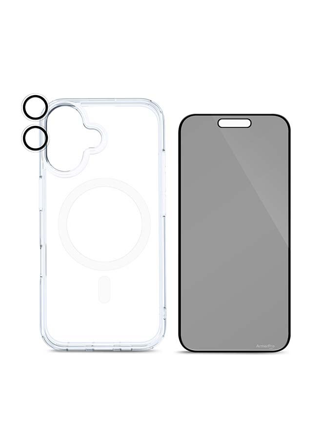 ArmorPro 3-in-1 Combo (Privacy Screen Protector & Camera Lens & Clear Case with Magsafe) For iPhone 16 (iPhone 2024 6.1") Multicolor - Image 1