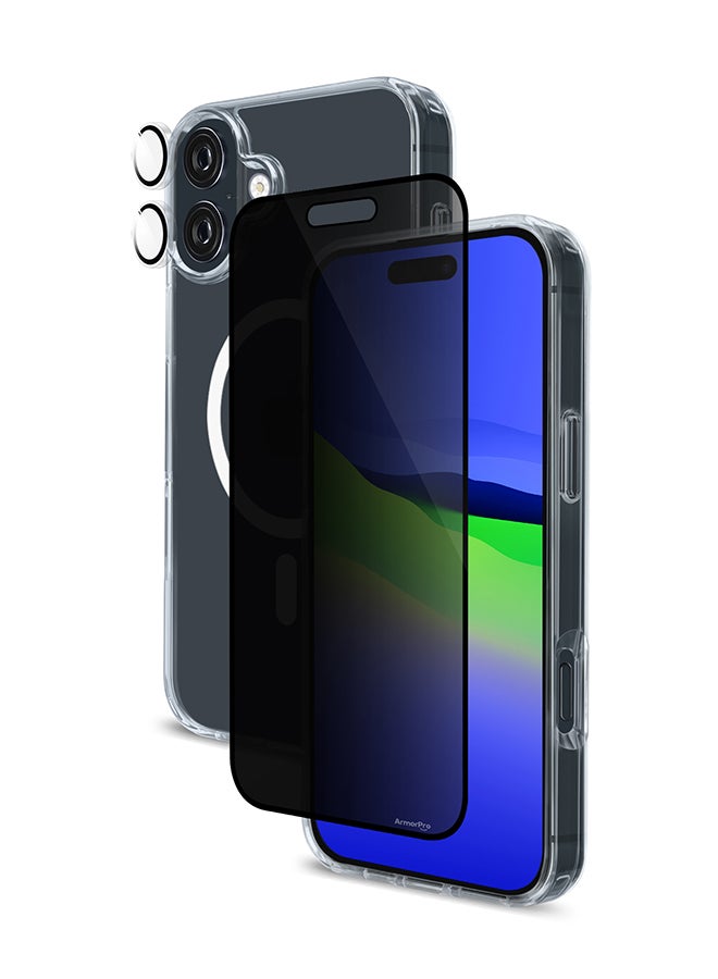 ArmorPro 3-in-1 Combo (Privacy Screen Protector & Camera Lens & Clear Case with Magsafe) For iPhone 16 (iPhone 2024 6.1") Multicolor - Image 4