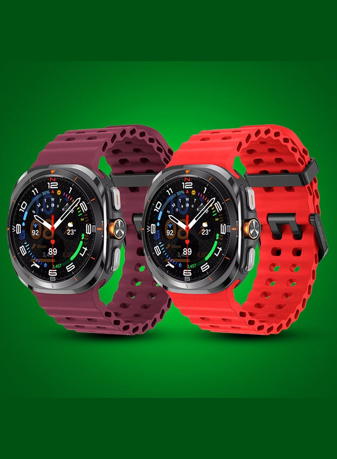 MARGOUN (for Samsung Galaxy Watch 7 Ultra) 2 Pack Silicone Band Soft Ocean Silicone Sport Strap Replacement Accessory Maroon/Red - Image 2
