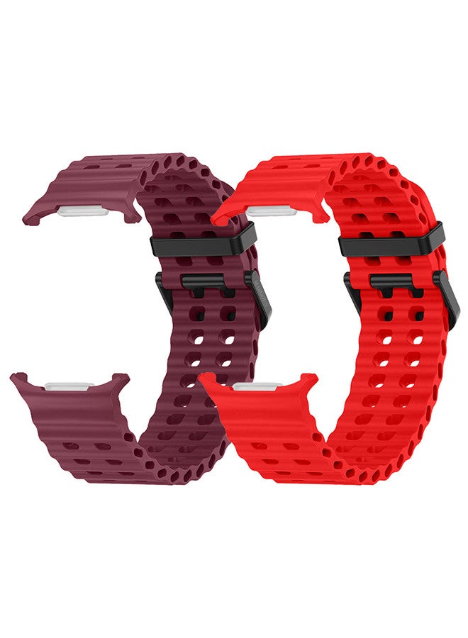 MARGOUN (for Samsung Galaxy Watch 7 Ultra) 2 Pack Silicone Band Soft Ocean Silicone Sport Strap Replacement Accessory Maroon/Red - Image 3