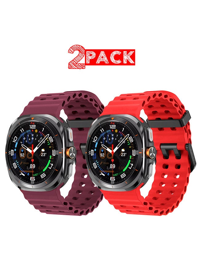 MARGOUN (for Samsung Galaxy Watch 7 Ultra) 2 Pack Silicone Band Soft Ocean Silicone Sport Strap Replacement Accessory Maroon/Red - Image 1