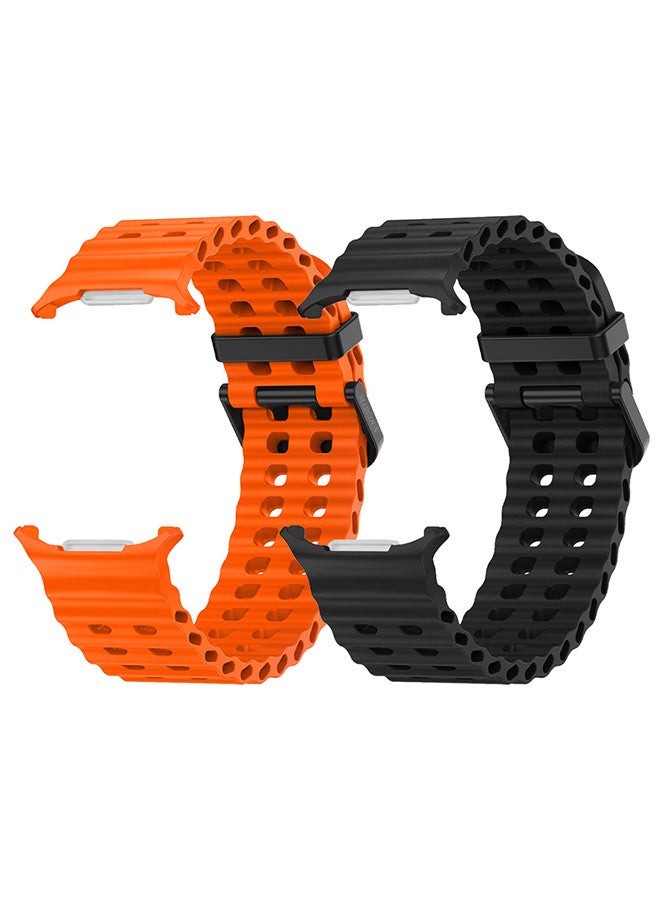 MARGOUN (for Samsung Galaxy Watch 7 Ultra) 2 Pack Silicone Band Soft Ocean Silicone Sport Strap Replacement Accessory Orange/Black - Image 3