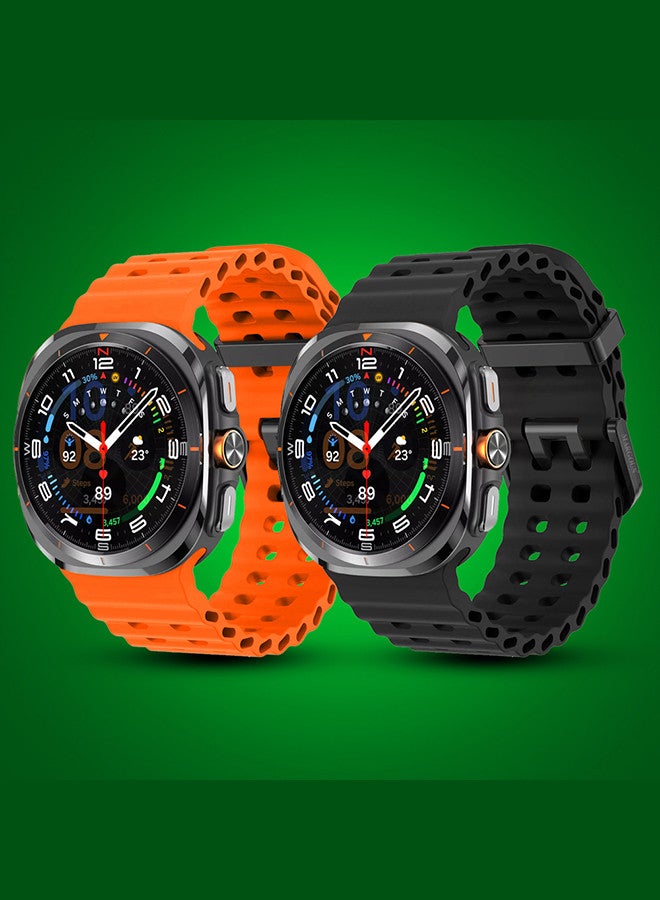 MARGOUN (for Samsung Galaxy Watch 7 Ultra) 2 Pack Silicone Band Soft Ocean Silicone Sport Strap Replacement Accessory Orange/Black - Image 2
