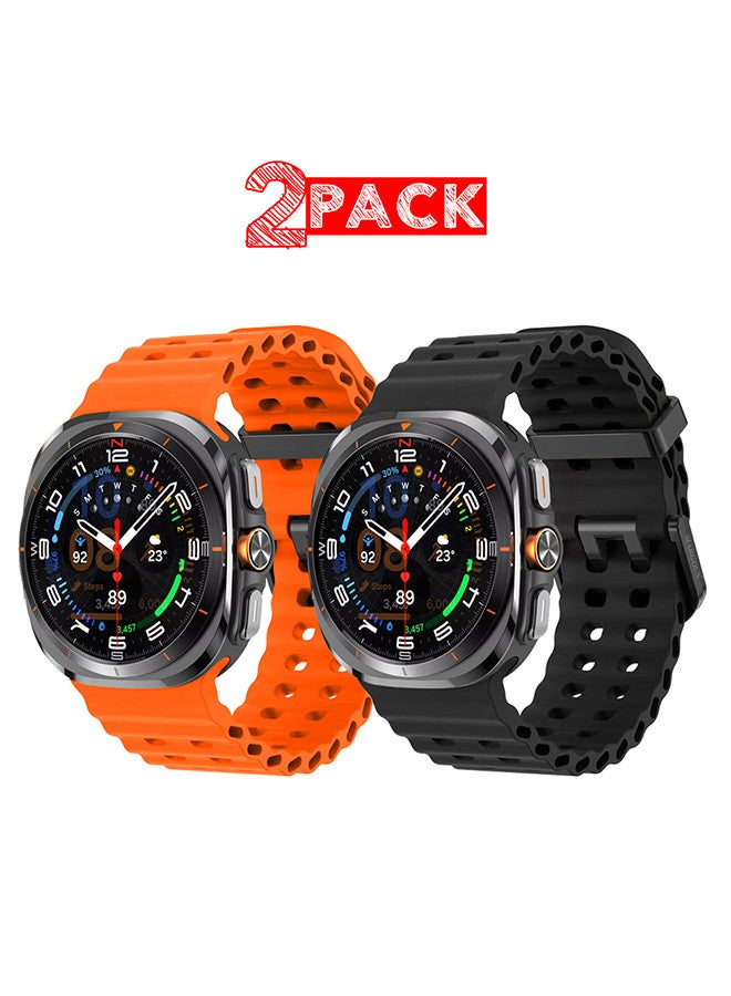 MARGOUN (for Samsung Galaxy Watch 7 Ultra) 2 Pack Silicone Band Soft Ocean Silicone Sport Strap Replacement Accessory Orange/Black - Image 1