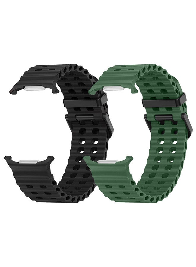 MARGOUN (for Samsung Galaxy Watch 7 Ultra) 2 Pack Silicone Band Soft Ocean Silicone Sport Strap Replacement Accessory Black/Green - Image 3