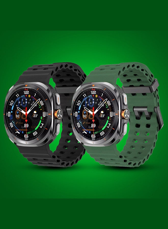 MARGOUN (for Samsung Galaxy Watch 7 Ultra) 2 Pack Silicone Band Soft Ocean Silicone Sport Strap Replacement Accessory Black/Green - Image 2