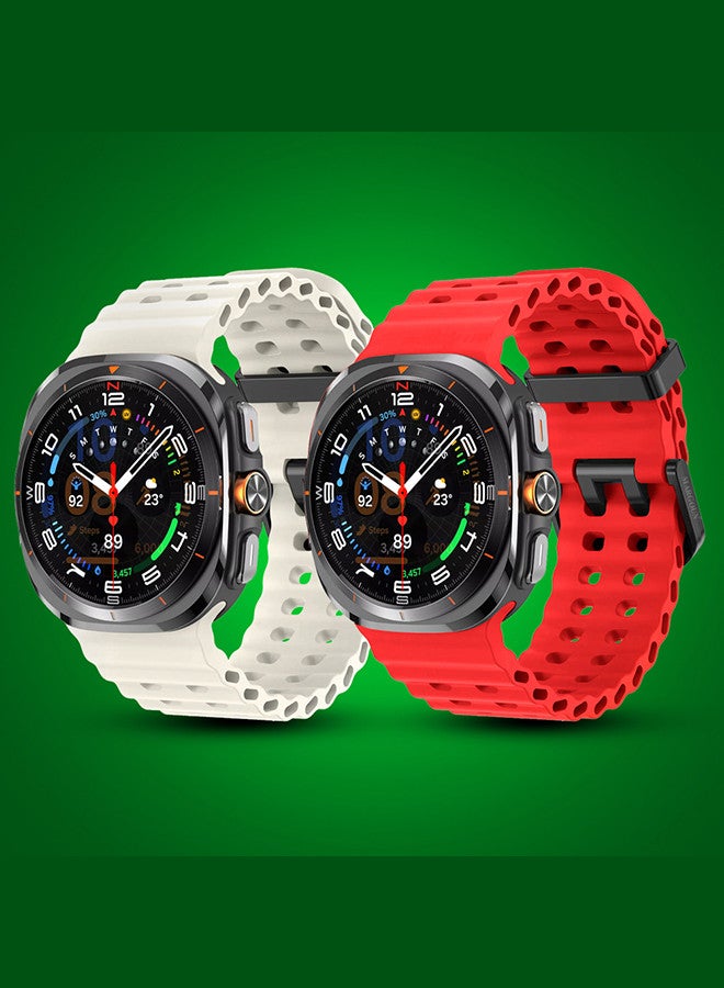 MARGOUN (for Samsung Galaxy Watch 7 Ultra) 2 Pack Silicone Band Soft Ocean Silicone Sport Strap Replacement Accessory Red/Dusty White - Image 2