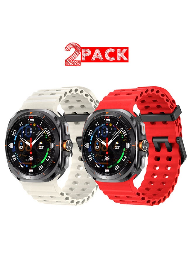 MARGOUN (for Samsung Galaxy Watch 7 Ultra) 2 Pack Silicone Band Soft Ocean Silicone Sport Strap Replacement Accessory Red/Dusty White - Image 1