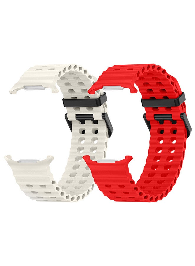 MARGOUN (for Samsung Galaxy Watch 7 Ultra) 2 Pack Silicone Band Soft Ocean Silicone Sport Strap Replacement Accessory Red/Dusty White - Image 3