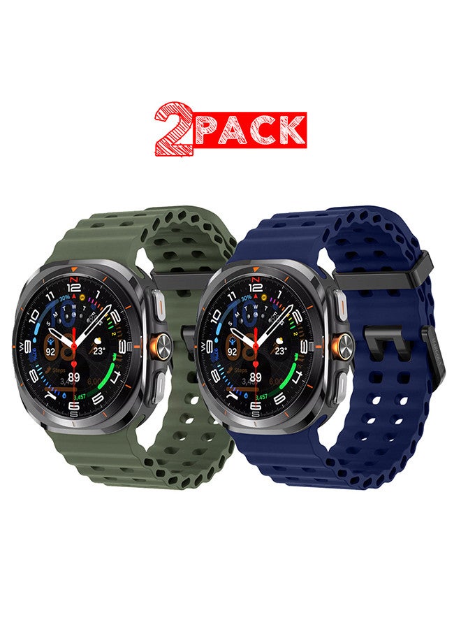 MARGOUN - (for Samsung Galaxy Watch 7 Ultra) 2 Pack Silicone Band Soft Ocean Silicone Sport Strap Replacement Accessory Dark Green/Dark Blue - Image 1