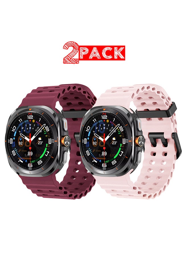 MARGOUN (for Samsung Galaxy Watch 7 Ultra) 2 Pack Silicone Band Soft Ocean Silicone Sport Strap Replacement Accessory Maroon/Pink - Image 1