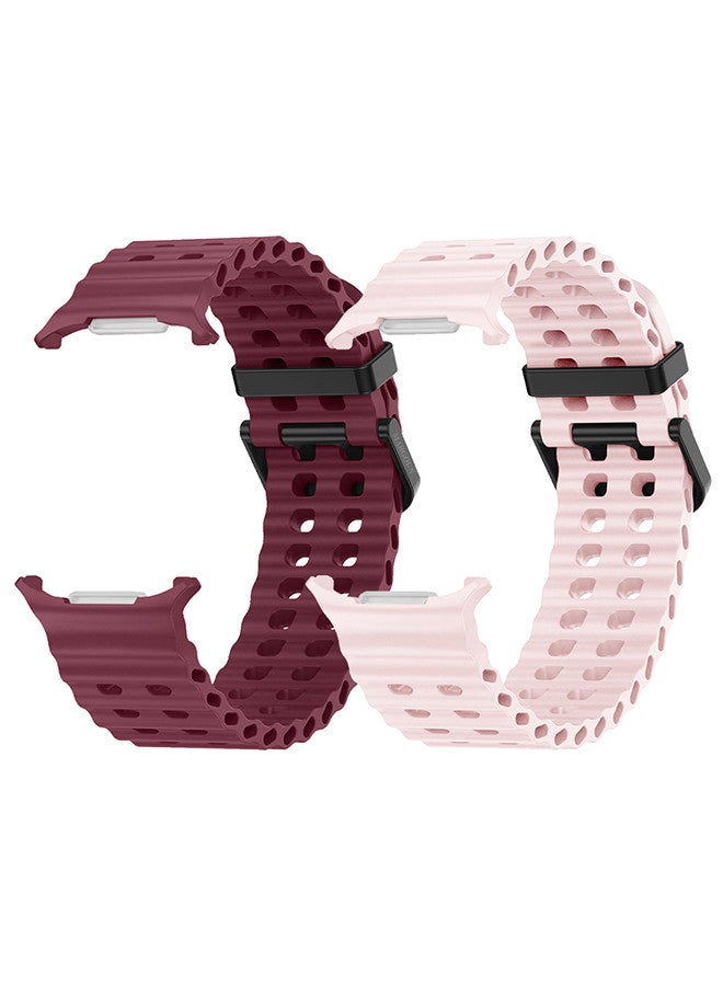 MARGOUN (for Samsung Galaxy Watch 7 Ultra) 2 Pack Silicone Band Soft Ocean Silicone Sport Strap Replacement Accessory Maroon/Pink - Image 3