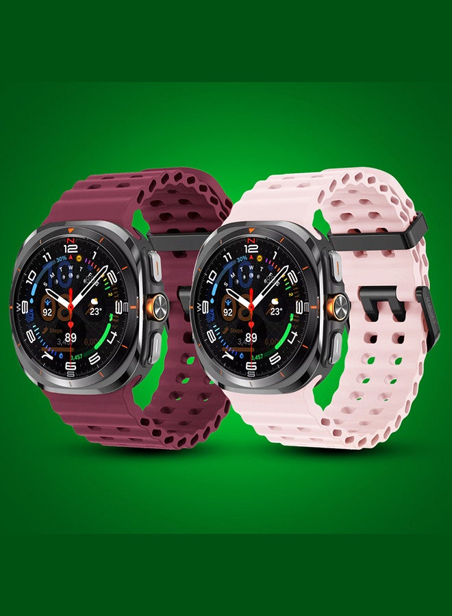 MARGOUN (for Samsung Galaxy Watch 7 Ultra) 2 Pack Silicone Band Soft Ocean Silicone Sport Strap Replacement Accessory Maroon/Pink - Image 2