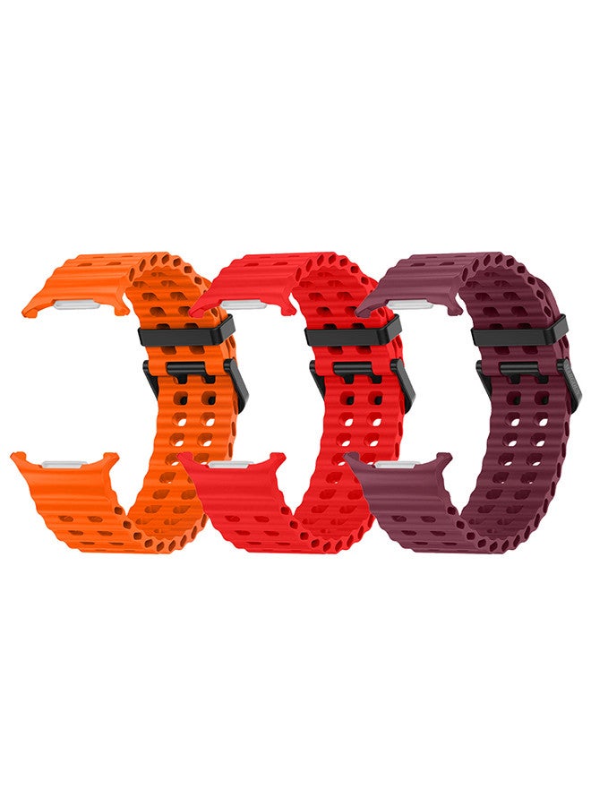 MARGOUN - (for Samsung Galaxy Watch 7 Ultra) 3 Pack Silicone Band Soft Ocean Silicone Sport Strap Replacement Accessory Orange/Red/Maroon - Image 1