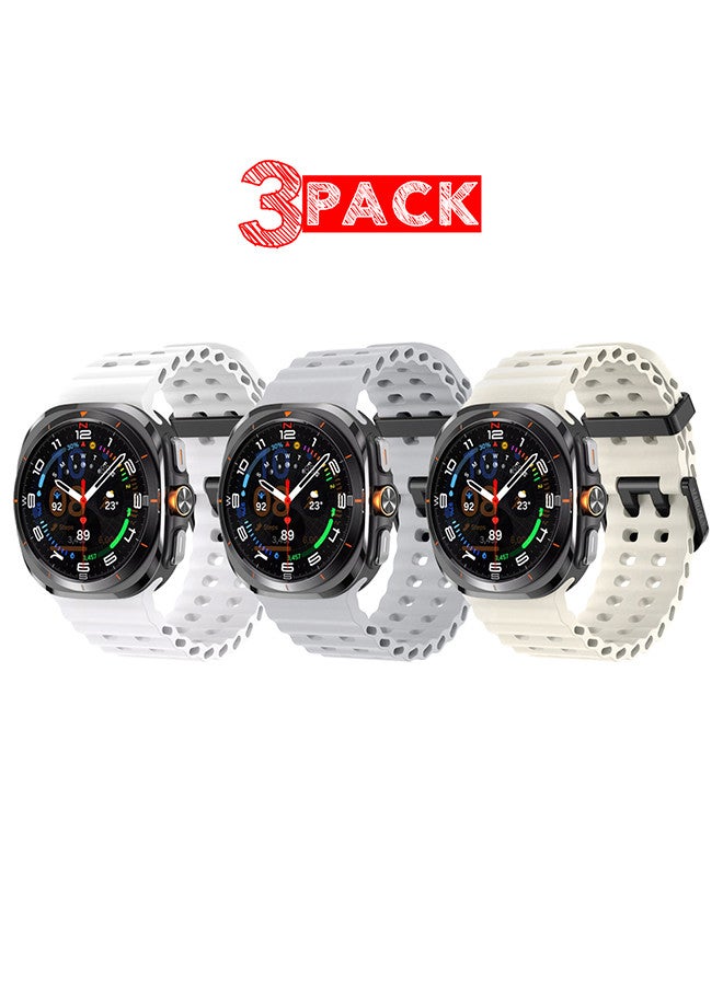 MARGOUN (for Samsung Galaxy Watch 7 Ultra) 3 Pack Silicone Band Soft Ocean Silicone Sport Strap Replacement Accessory Grey/Dusty/White - Image 1