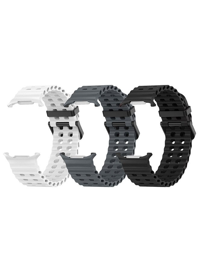 MARGOUN (for Samsung Galaxy Watch 7 Ultra) 3 Pack Silicone Band Soft Ocean Silicone Sport Strap Replacement Accessory Black/Dark Grey/White - Image 3