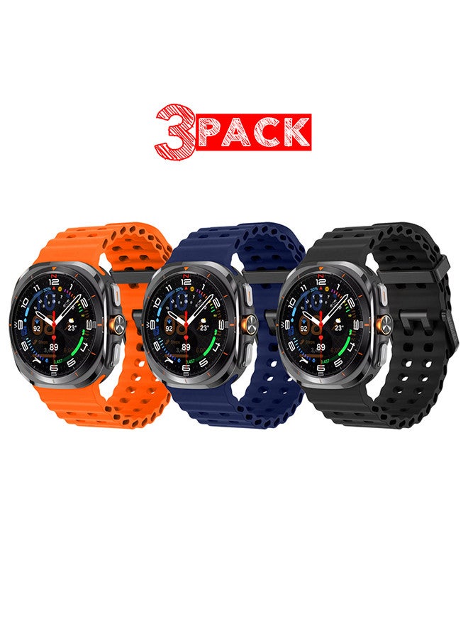 MARGOUN (for Samsung Galaxy Watch 7 Ultra) 3 Pack Silicone Band Soft Ocean Silicone Sport Strap Replacement Accessory Orange/Black/Dark Blue - Image 1