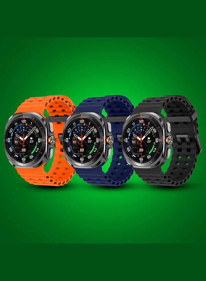 MARGOUN (for Samsung Galaxy Watch 7 Ultra) 3 Pack Silicone Band Soft Ocean Silicone Sport Strap Replacement Accessory Orange/Black/Dark Blue - Image 2