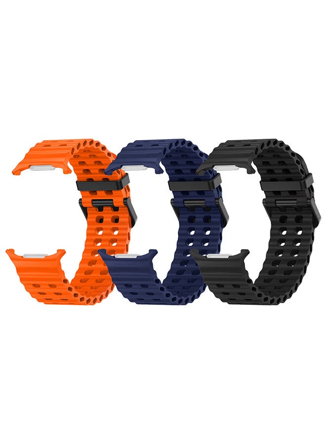 MARGOUN (for Samsung Galaxy Watch 7 Ultra) 3 Pack Silicone Band Soft Ocean Silicone Sport Strap Replacement Accessory Orange/Black/Dark Blue - Image 3