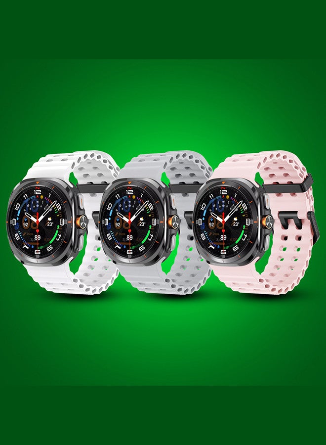 MARGOUN (for Samsung Galaxy Watch 7 Ultra) 3 Pack Silicone Band Soft Ocean Silicone Sport Strap Replacement Accessory Grey/Pink/White - Image 2