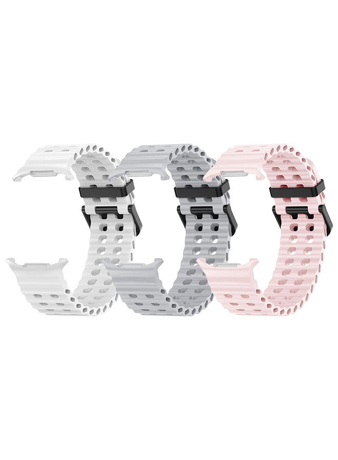 MARGOUN (for Samsung Galaxy Watch 7 Ultra) 3 Pack Silicone Band Soft Ocean Silicone Sport Strap Replacement Accessory Grey/Pink/White - Image 3