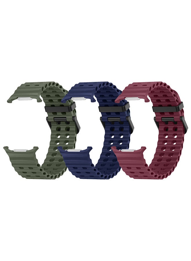 MARGOUN (for Samsung Galaxy Watch 7 Ultra) 3 Pack Silicone Band Soft Ocean Silicone Sport Strap Replacement Accessory Maroon/Dark Blue/Dark Green - Image 3