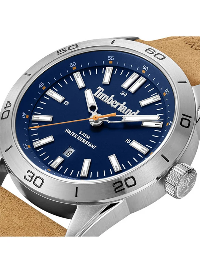 Timberland Men's Hillsboro Men's Watch 44mm Analog Blue Dial Tan Leather Strap