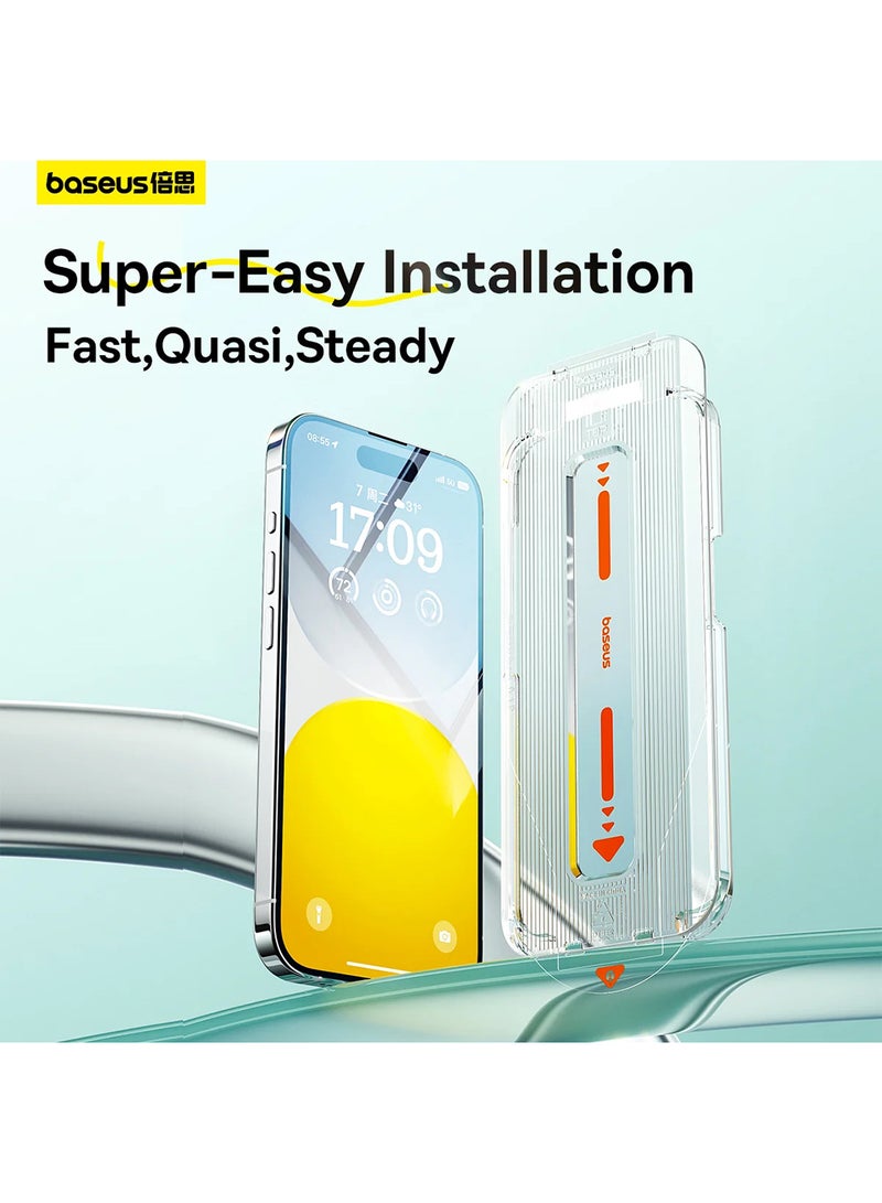 Baseus Sapphire Series HD Tempered-Glass Screen Protector (with Built-in Dust Filter) for iPhone 15/16 (Pack of 1, with cleaning kit and dust-proof installation tool) Clear  - Image 2